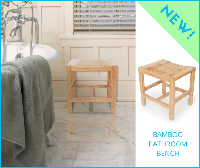 Bamboo shower bench with a glossy finish