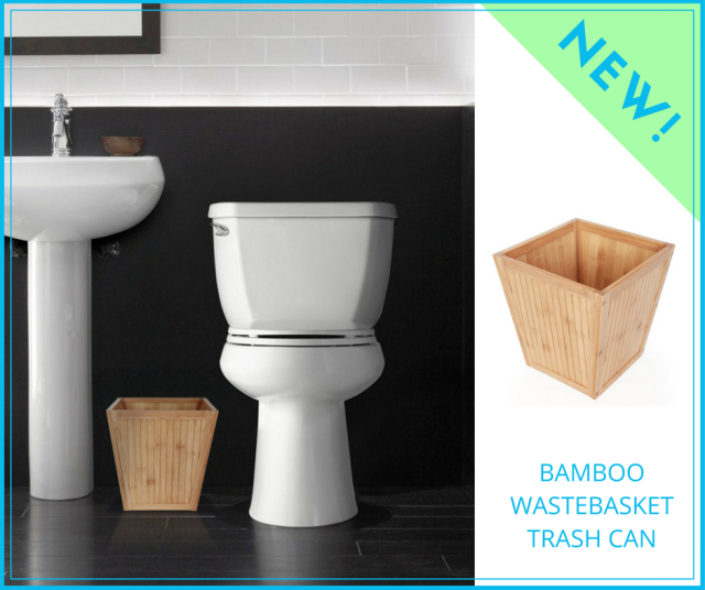 Bamboo bathroom wastebasket can